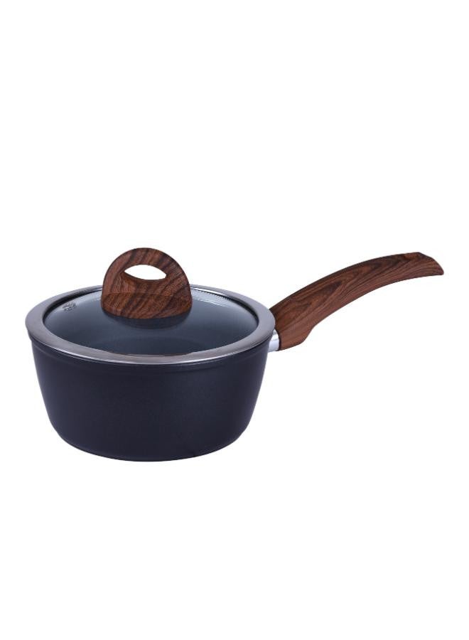 Royalford - 9-Piece Non-Stick Marble Coating Ergonomic Handle Ultra-touch 3MM Base With Induction Technologies Compatible With Multiple Hobs Cookware Set Includes 28 x 13 cm Casserole With Lid, 24 x 11 cm Casserole With Lid, 20 x 9 cm Casserole With Lid, 24 x 4.5 cm, Frypan Lid and 20 x 9 cm Sauce Pan With Lid Black with wooden handles - Image 1