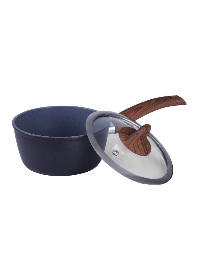 Royalford - 9-Piece Non-Stick Marble Coating Ergonomic Handle Ultra-touch 3MM Base With Induction Technologies Compatible With Multiple Hobs Cookware Set Includes 28 x 13 cm Casserole With Lid, 24 x 11 cm Casserole With Lid, 20 x 9 cm Casserole With Lid, 24 x 4.5 cm, Frypan Lid and 20 x 9 cm Sauce Pan With Lid Black with wooden handles - Image 1