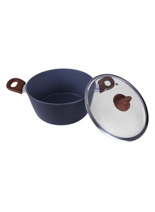 Royalford - 9-Piece Non-Stick Marble Coating Ergonomic Handle Ultra-touch 3MM Base With Induction Technologies Compatible With Multiple Hobs Cookware Set Includes 28 x 13 cm Casserole With Lid, 24 x 11 cm Casserole With Lid, 20 x 9 cm Casserole With Lid, 24 x 4.5 cm, Frypan Lid and 20 x 9 cm Sauce Pan With Lid Black with wooden handles - Image 1