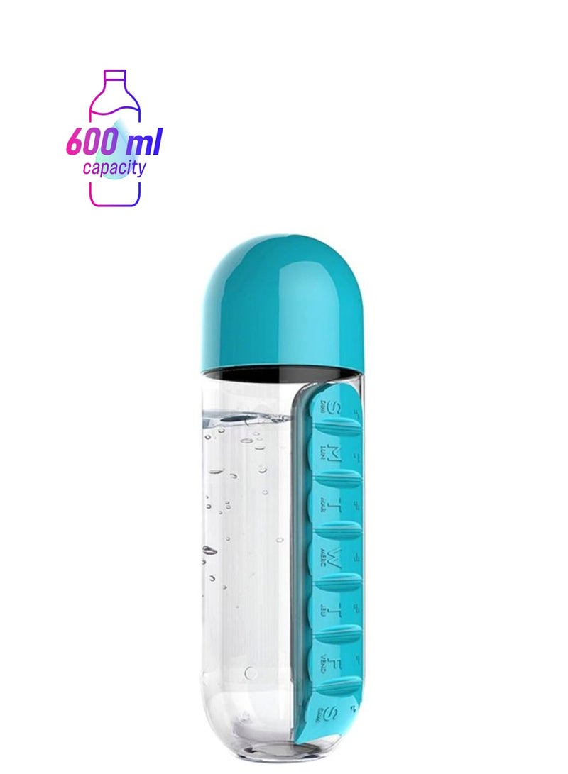 سيثيريا زجاجة مياه مزودة بمنظم لأقراص الدواء اليومية أزرق/شفاف 23.5x6.9سم - Image 1