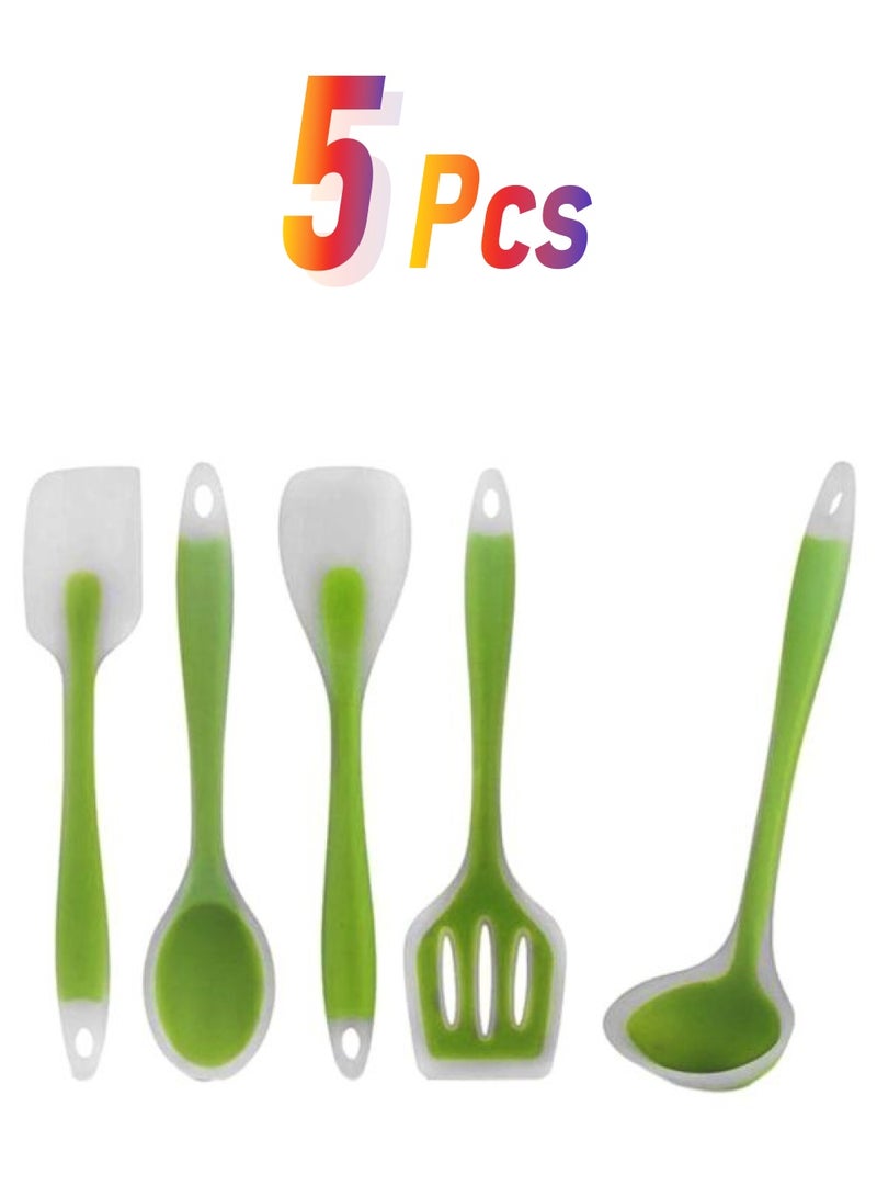 شاربدو طقم أدوات تقديم مكون من 5 قطع أبيض/أخضر Spoon (28.5x8.7), Slotted Turner (29.8x7.5), Spatula (28.5x5.8), Solid Spoon (27.3x5.8), Slotted Spoon (27.3x5.8)سم  - Image 1