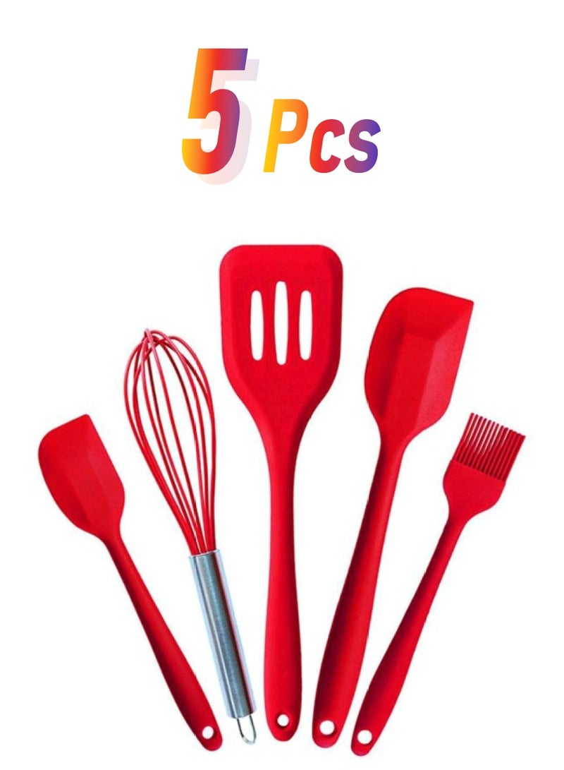 Sharpdo 5-Piece Serveware Set Red Slotted Turner(29.5x7), Bigger Spatula(28x5.5), Spatula(21.2x4.2), Brush(20.8x3.5), Egg Beater(10x25)cm - Image 1
