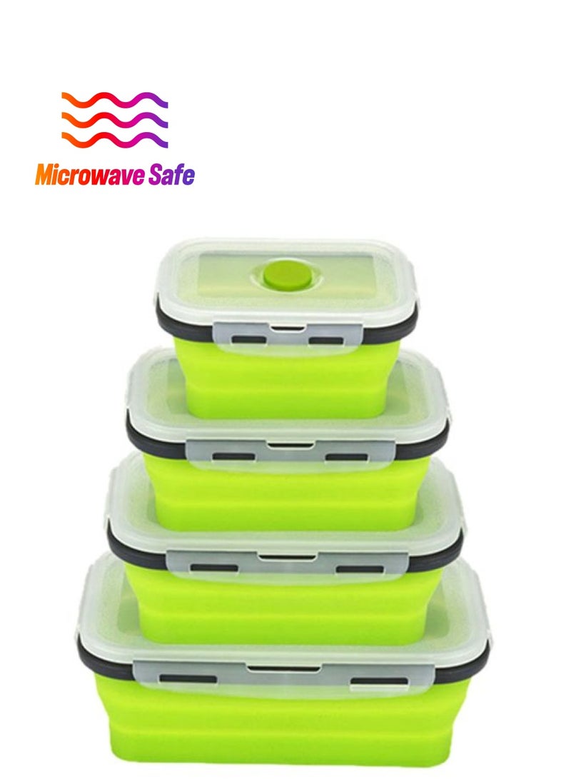 Sharpdo 4-Piece Lunch Box Green/Clear 13.1x9.7x6.3 Cm, 16.5x6.3x11 Cm, 18.5x6.6x12 Cm, 21.5x13.5x7.2cm  - Image 1