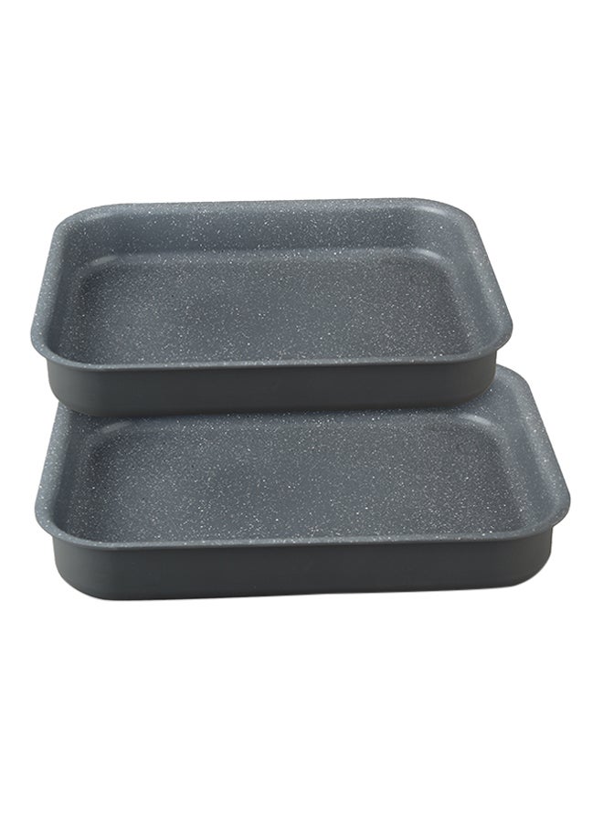 2-Piece Aluminum Roaster Set Gray 37x27x5.5 , 41x29x5.5cm