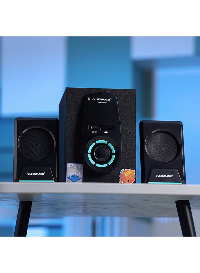 Olsenmark - High Power 2.1 Multimedia Speaker, USB, SD, FM, Bluetooth Function, With LED Display, Remote Control, 5000 W PMP0 Speaker Unit, Perfect For Home, Party OMMS1169 Black - Image 1