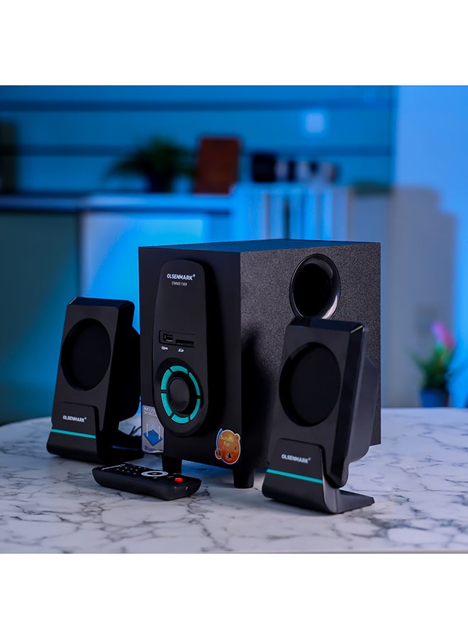 Olsenmark - High Power 2.1 Multimedia Speaker, USB, SD, FM, Bluetooth Function, With LED Display, Remote Control, 5000 W PMP0 Speaker Unit, Perfect For Home, Party OMMS1169 Black - Image 1