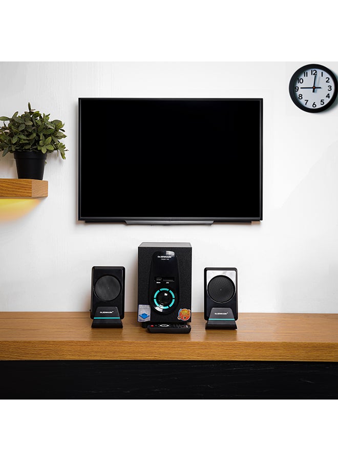 Olsenmark - High Power 2.1 Multimedia Speaker, USB, SD, FM, Bluetooth Function, With LED Display, Remote Control, 5000 W PMP0 Speaker Unit, Perfect For Home, Party OMMS1169 Black - Image 1