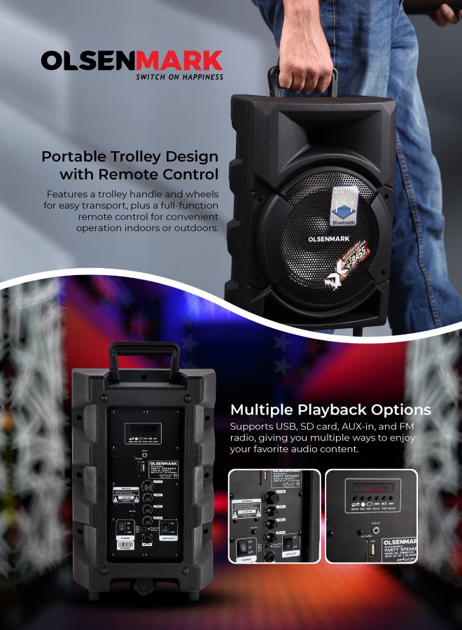 أولسنمارك نظام مكبر صوت محمول للحفلات مع USB/بطاقة SD/FM/ميكروفون/بلوتوث وجهاز تحكم عن بعد - Image 5
