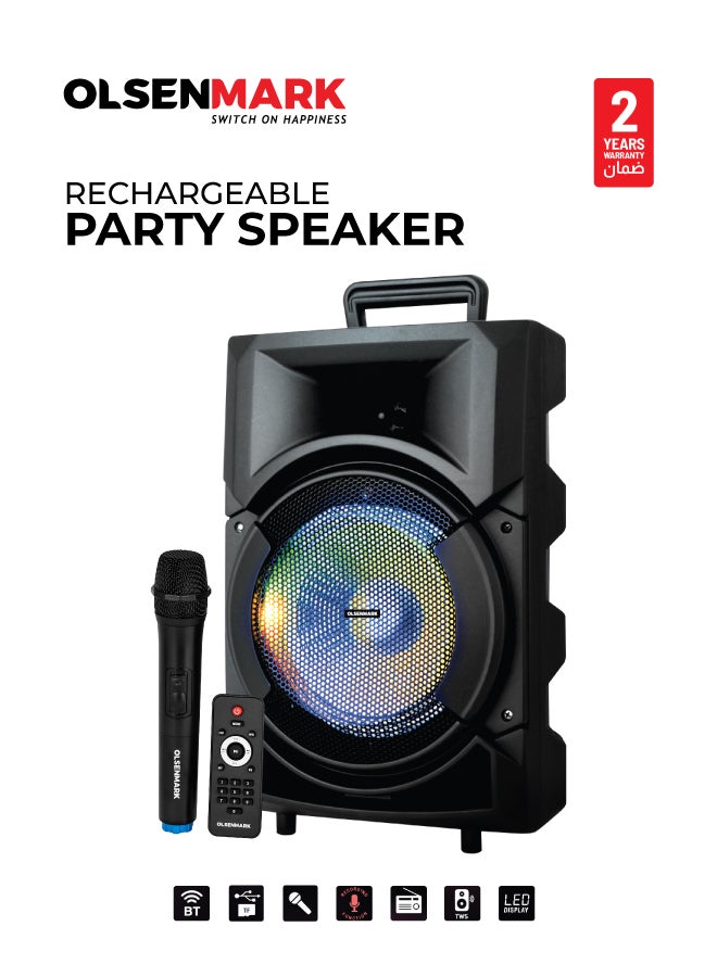 أولسنمارك نظام مكبر صوت محمول للحفلات مع USB/بطاقة SD/FM/ميكروفون/بلوتوث وجهاز تحكم عن بعد - Image 1