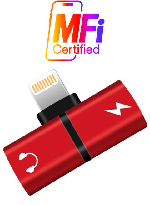 2-In-1 USB Audio And Charging Adapter Red/Black