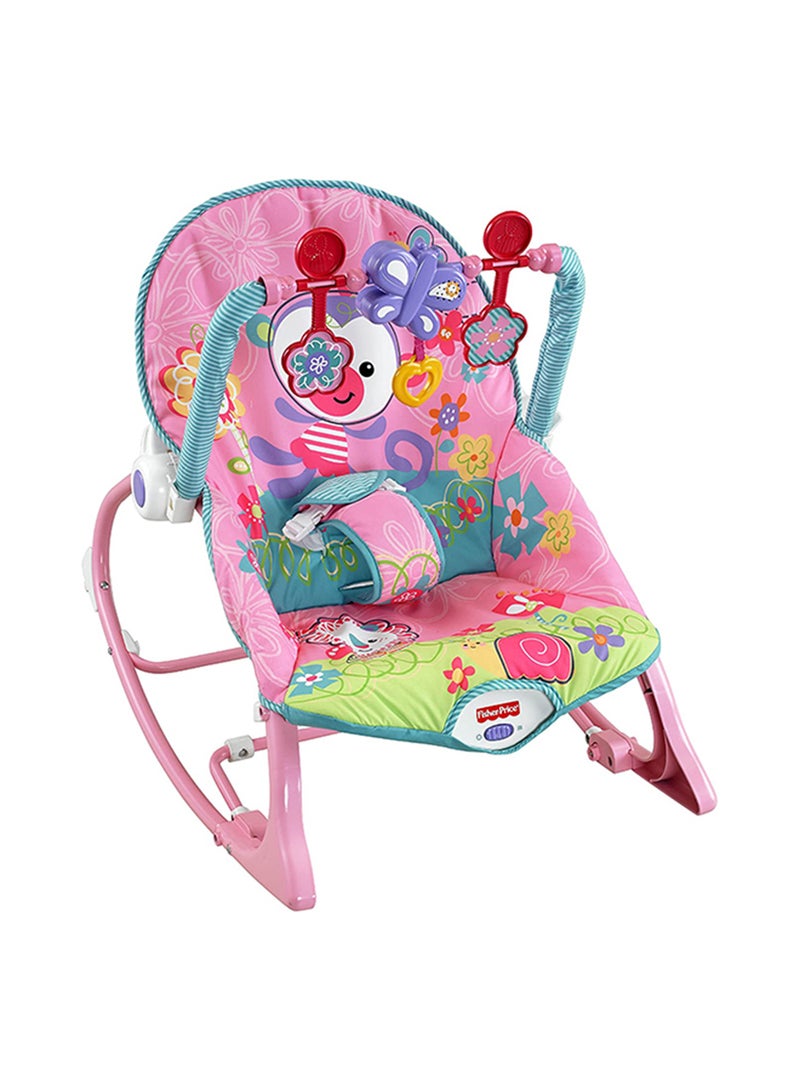 آي بيبي كرسي هزاز للأطفال الرضّع وحديثي المشي باهتزاز مهدئ وحزام أمام قابل للتعديل ، لون وردي/ أخضر - Image 1