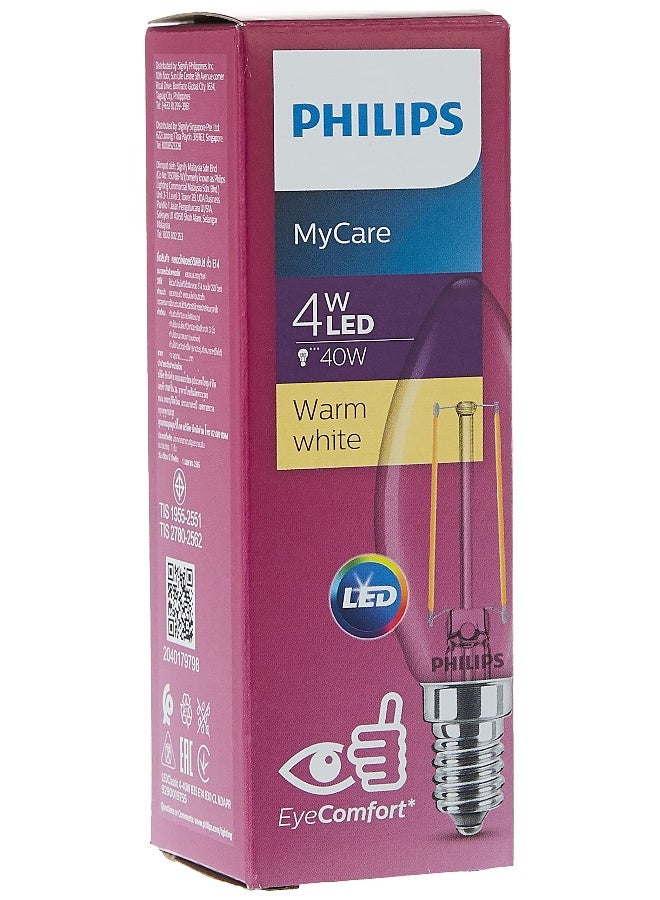 Philips - Led Filament Classic Candle Bulb- 4-40W E14 Capbase- Warm White 1 Year Warranty Warm White 30x100x40mm - Image 1