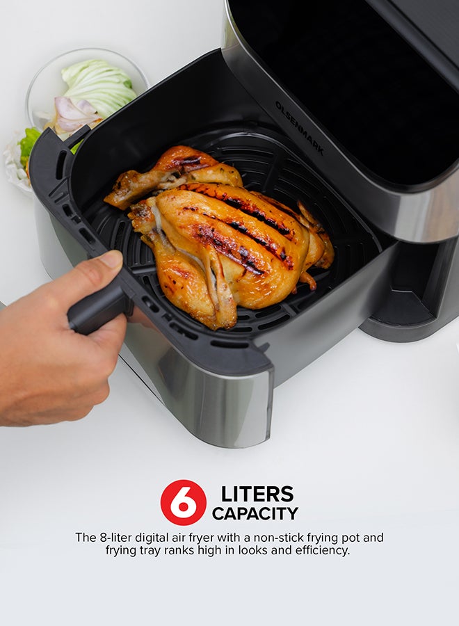 Olsenmark - Digital Air Fryer with Non-Stick Frying Pot and Tray, Oil Free Cooking/ LED Display with Touch Screen, 10 Preset Cook Modes, 1-60 minutes Timer/ for Making Fries, Steak, Chicken, Meat, Bread/ 2 Years Warranty 6 L 1500 W OMAF2346R Black and Silver - Image 1