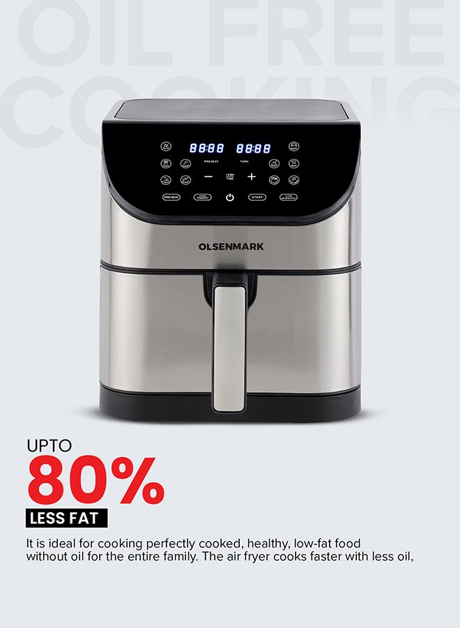 Olsenmark - Digital Air Fryer with Non-Stick Frying Pot and Tray, Oil Free Cooking/ LED Display with Touch Screen, 10 Preset Cook Modes, 1-60 minutes Timer/ for Making Fries, Steak, Chicken, Meat, Bread/ 2 Years Warranty 6 L 1500 W OMAF2346R Black and Silver - Image 1
