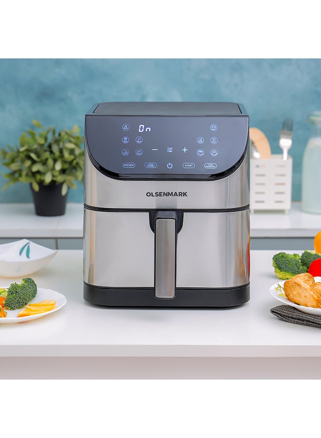 Olsenmark - Digital Air Fryer with Non-Stick Frying Pot and Tray, Oil Free Cooking/ LED Display with Touch Screen, 10 Preset Cook Modes, 1-60 minutes Timer/ for Making Fries, Steak, Chicken, Meat, Bread/ 2 Years Warranty 6 L 1500 W OMAF2346R Black and Silver - Image 1