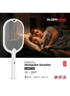Olsenmark Electric Mosquito Swatter , Rechargeable, Long Life Battery and High Power, Charging 4-5 Hours, Insect Bat Perfect for Bedroom, Kids Room, Kitchen OMBK1753 White  - Image 1
