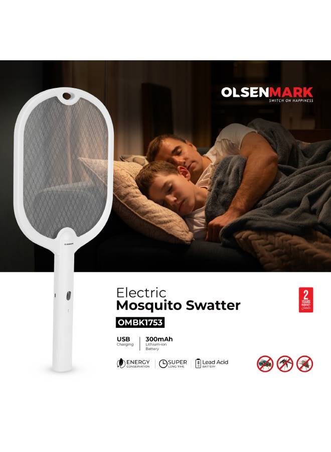 Olsenmark Electric Mosquito Swatter , Rechargeable, Long Life Battery and High Power, Charging 4-5 Hours, Insect Bat Perfect for Bedroom, Kids Room, Kitchen OMBK1753 White  - Image 1