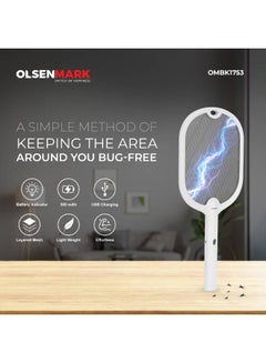 Olsenmark Electric Mosquito Swatter , Rechargeable, Long Life Battery and High Power, Charging 4-5 Hours, Insect Bat Perfect for Bedroom, Kids Room, Kitchen OMBK1753 White  - Image 2