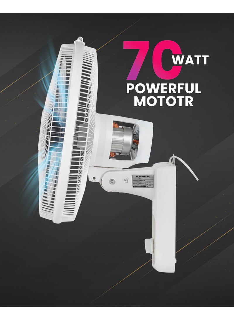 Olsenmark 16" Wall Fan – OMF1701F | 60W Powerful 5-Blade Design for High Airflow | 3 Speed Control, Super Quiet Motor & Wide Oscillation | Perfect Cooling Solution for Home & Office 60 W OMF1701F White - Image 3