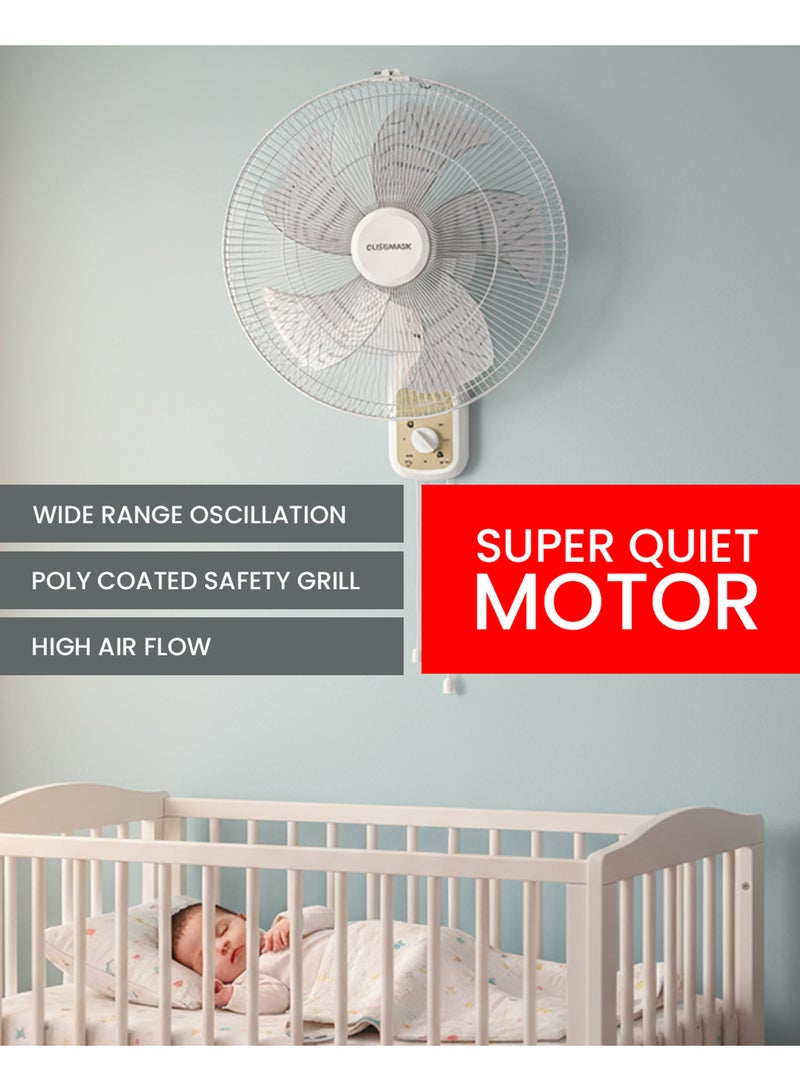 Olsenmark 16" Wall Fan – OMF1701F | 60W Powerful 5-Blade Design for High Airflow | 3 Speed Control, Super Quiet Motor & Wide Oscillation | Perfect Cooling Solution for Home & Office 60 W OMF1701F White - Image 5