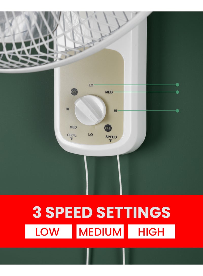 Olsenmark 16" Wall Fan – OMF1701F | 60W Powerful 5-Blade Design for High Airflow | 3 Speed Control, Super Quiet Motor & Wide Oscillation | Perfect Cooling Solution for Home & Office 60 W OMF1701F White - Image 4