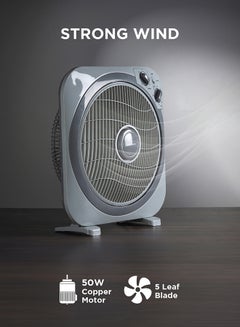 Olsenmark 12 inch Box Fan OMF1723N, 3 Speed Control, 60 minutes timer, Powerful Personal Desk Box Fan With Copper Motor, Table Fan for Office, Home (3 Speed) Fan Guard OMF1723 Grey  - Image 2