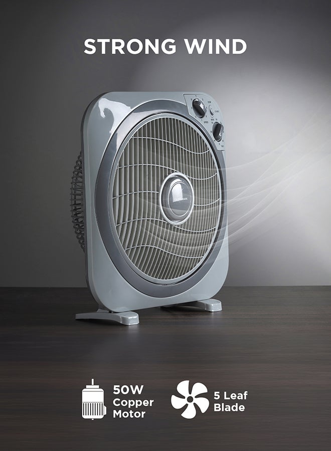 Olsenmark - 12 inch Box Fan OMF1723N, 3 Speed Control, 60 minutes timer, Powerful Personal Desk Box Fan With Copper Motor, Table Fan for Office, Home (3 Speed) Fan Guard OMF1723 Grey - Image 1