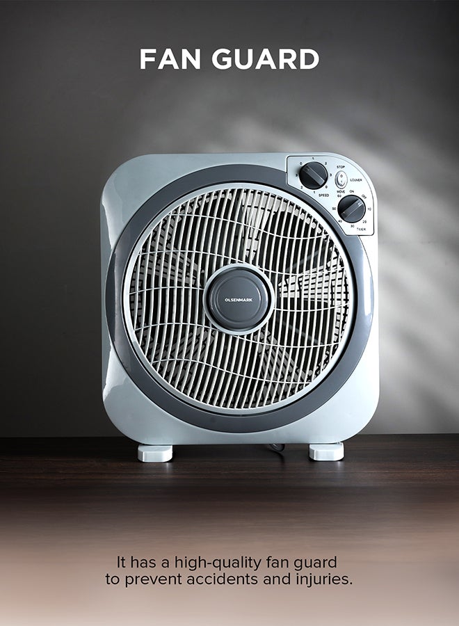Olsenmark - 12 inch Box Fan OMF1723N, 3 Speed Control, 60 minutes timer, Powerful Personal Desk Box Fan With Copper Motor, Table Fan for Office, Home (3 Speed) Fan Guard OMF1723 Grey - Image 1