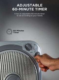 Olsenmark 12 inch Box Fan OMF1723N, 3 Speed Control, 60 minutes timer, Powerful Personal Desk Box Fan With Copper Motor, Table Fan for Office, Home (3 Speed) Fan Guard OMF1723 Grey  - Image 3