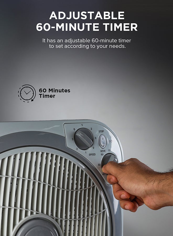 Olsenmark - 12 inch Box Fan OMF1723N, 3 Speed Control, 60 minutes timer, Powerful Personal Desk Box Fan With Copper Motor, Table Fan for Office, Home (3 Speed) Fan Guard OMF1723 Grey - Image 1