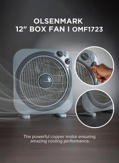 Olsenmark 12 inch Box Fan OMF1723N, 3 Speed Control, 60 minutes timer, Powerful Personal Desk Box Fan With Copper Motor, Table Fan for Office, Home (3 Speed) Fan Guard OMF1723 Grey  - Image 5