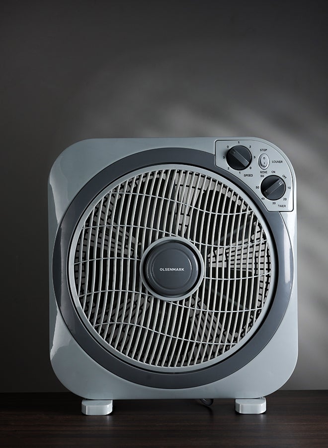 Olsenmark - 12 inch Box Fan OMF1723N, 3 Speed Control, 60 minutes timer, Powerful Personal Desk Box Fan With Copper Motor, Table Fan for Office, Home (3 Speed) Fan Guard OMF1723 Grey - Image 1