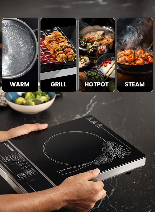 Olsenmark Infrared Cooker OMIC2091M, 2200W Energy Saving Multi Function Single Electric Hob , 5 Power level, Frosted Ceramic Glass Panel, Touch Button Controls, 2 Years Warranty 2200 W OMIC2091M Black  - Image 4