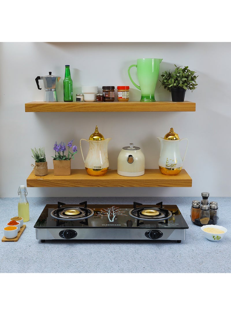 Olsenmark - 2 Burner Glass Top Gas Stove Cooktop OMK2225 Black - Image 1