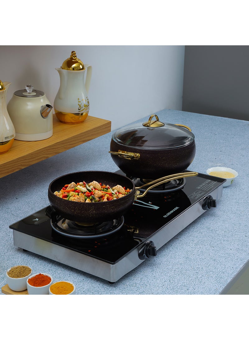 Olsenmark - 2 Burner Glass Top Gas Stove Cooktop OMK2225 Black - Image 1
