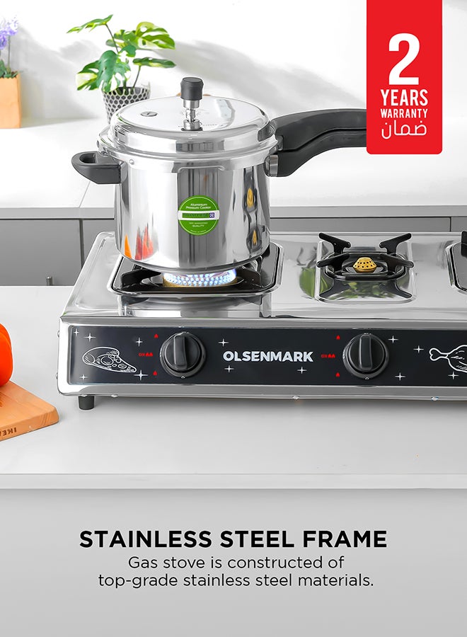 Olsenmark 3 Burner Stainless Steel Gas Stove Cooktop OMK2229 Silver  - Image 3