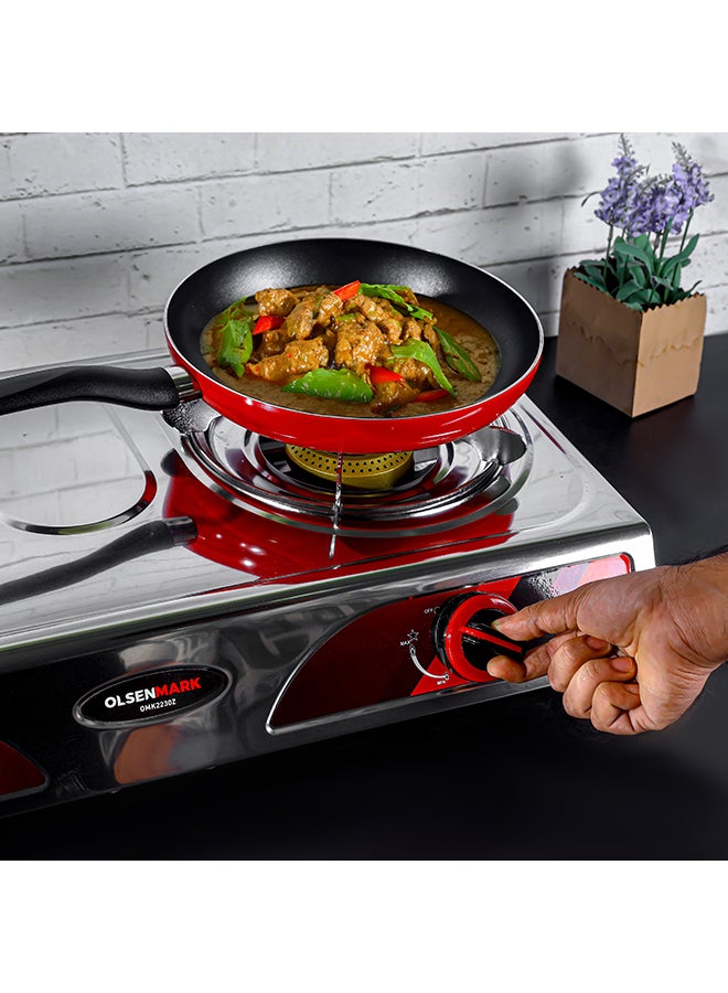 Olsenmark - Double Burner Stainless Steel Gas Cooker OMK2230Z , Enamal Grate And Black Knob, Auto-Ignition Gas Cooker, Electroplated Pan Support, Low Gas Consumption And Efficient Burners OMK2230Z Silver - Image 1