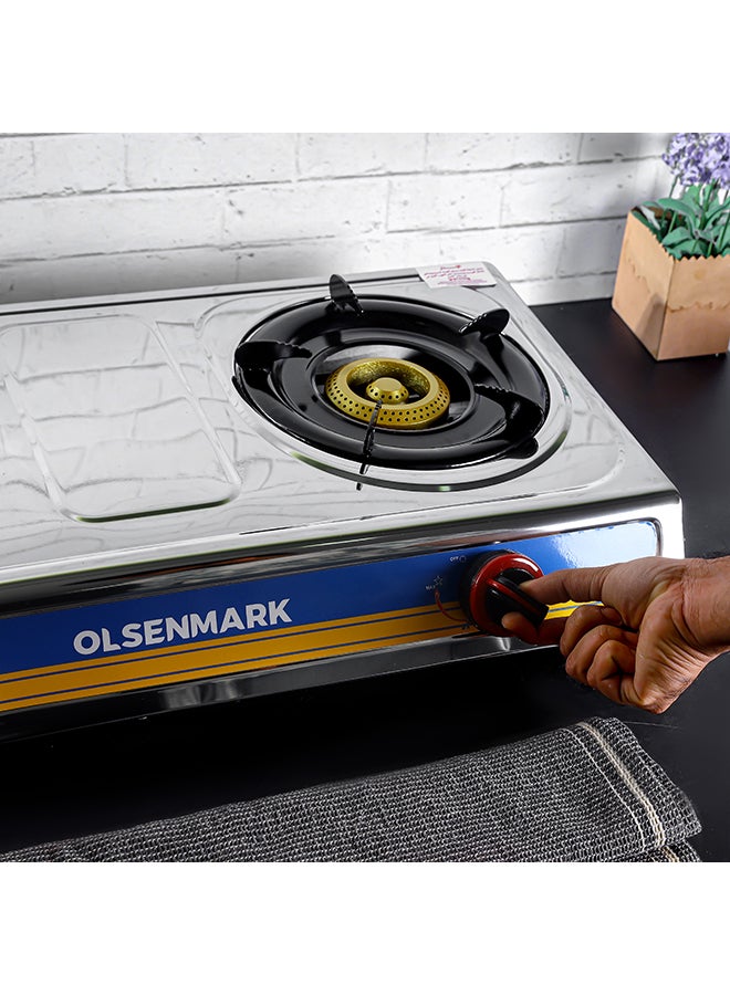 Olsenmark - Stainless Steel Double Burner Gas Stove OMK2316 - Auto Ignition - Cast Iron Golden Burner - Heat Resistant Enamel Pan Support OMK2316 Silver - Image 1