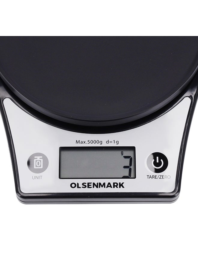 Olsenmark - Olsenmark Kitchen Scale- OMKS2324, 5KG capacity, Auto Zero, Auto Off and Tare Function, 2XAAA Batteries; Low Power Consumption; Low Battery Indicator, Units: grams, lb, oz, and ml Black/Grey - Image 1