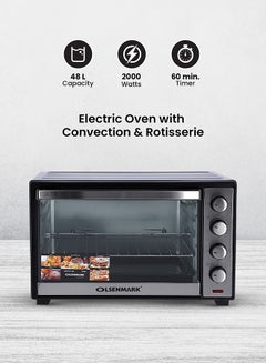 Olsenmark Electric Oven with Convection and Rotisserie, 4 Stage for Heating and Rotisserie 48 L 2000 W OMO2141 Black  - Image 1