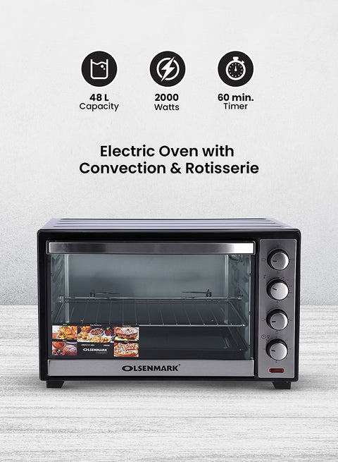 Electric Oven with Convection and Rotisserie, 4 Stage for Heating and Rotisserie 48 L 2000 W OMO2141 Black
