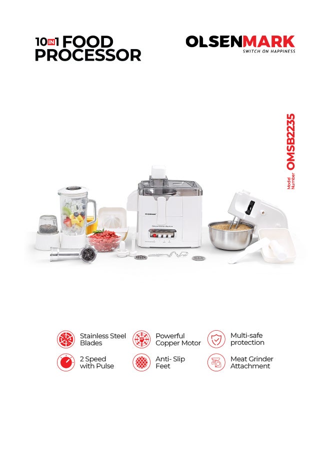 أولسنمارك معالج طعام 10 في 1 سرعتين OMSB2235 أبيض - Image 1