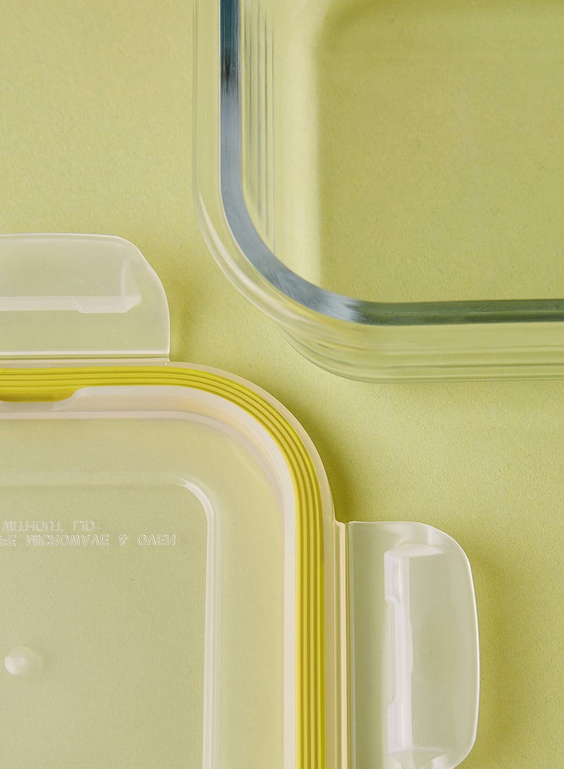 ايست من نون طقم علب طعام مصنوعة من الزجاج ومزود بأغطية محكمة الإغلاق مكون من 3 قطع - علب بتصميم مربع الشكل لتخزين الطعام - لون أصفر أصفر 3-Piece (Square) - Image 3