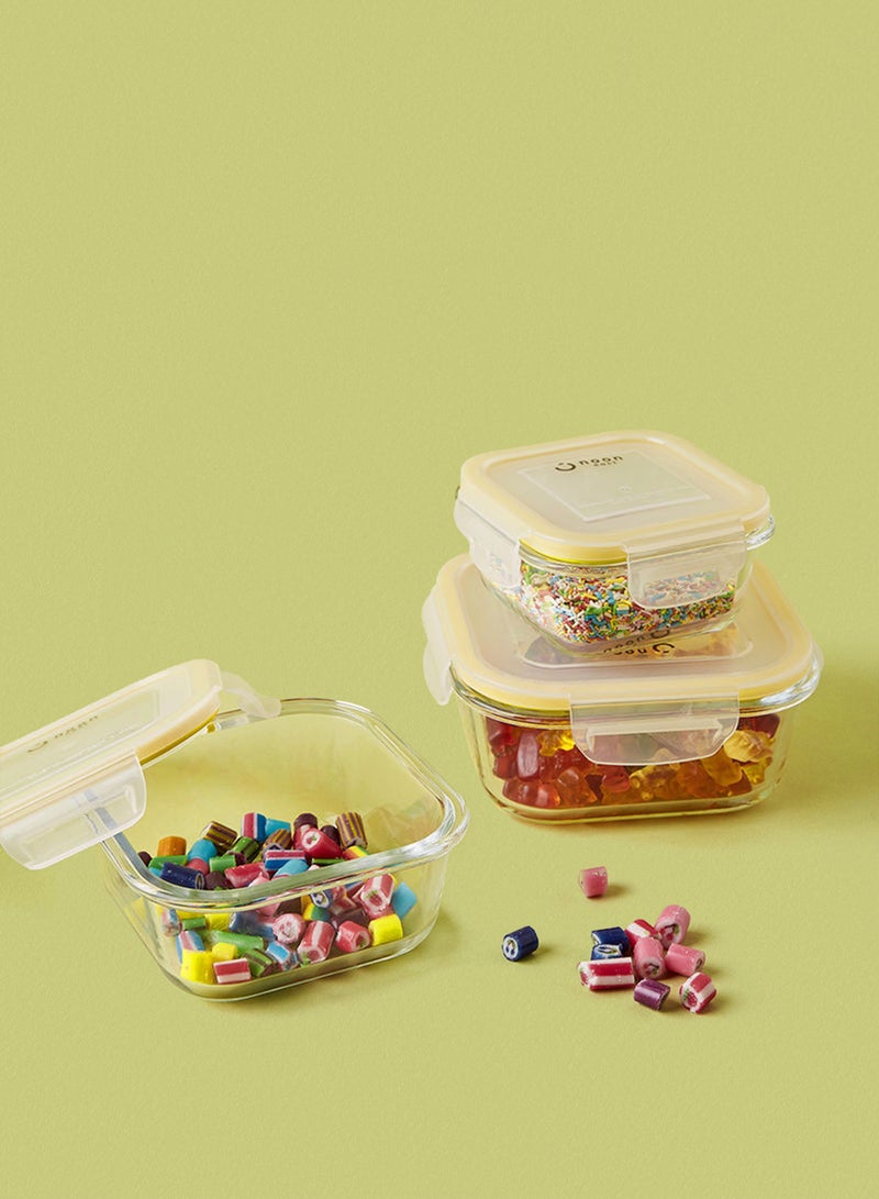 ايست من نون طقم علب طعام مصنوعة من الزجاج ومزود بأغطية محكمة الإغلاق مكون من 3 قطع - علب بتصميم مربع الشكل لتخزين الطعام - لون أصفر أصفر 3-Piece (Square) - Image 4