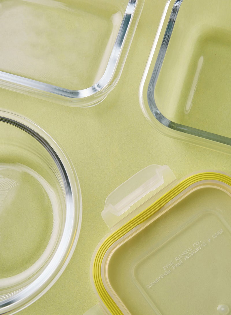 ايست من نون طقم علب طعام مصنوعة من الزجاج ومزود بأغطية محكمة الإغلاق مكون من 9 قطع - علب بتصميم مستطيل ومربع ومستدير الشكل لتخزين الطعام - لون أصفر أصفر 9-Piece (Round/Rectangle/Square) - Image 4
