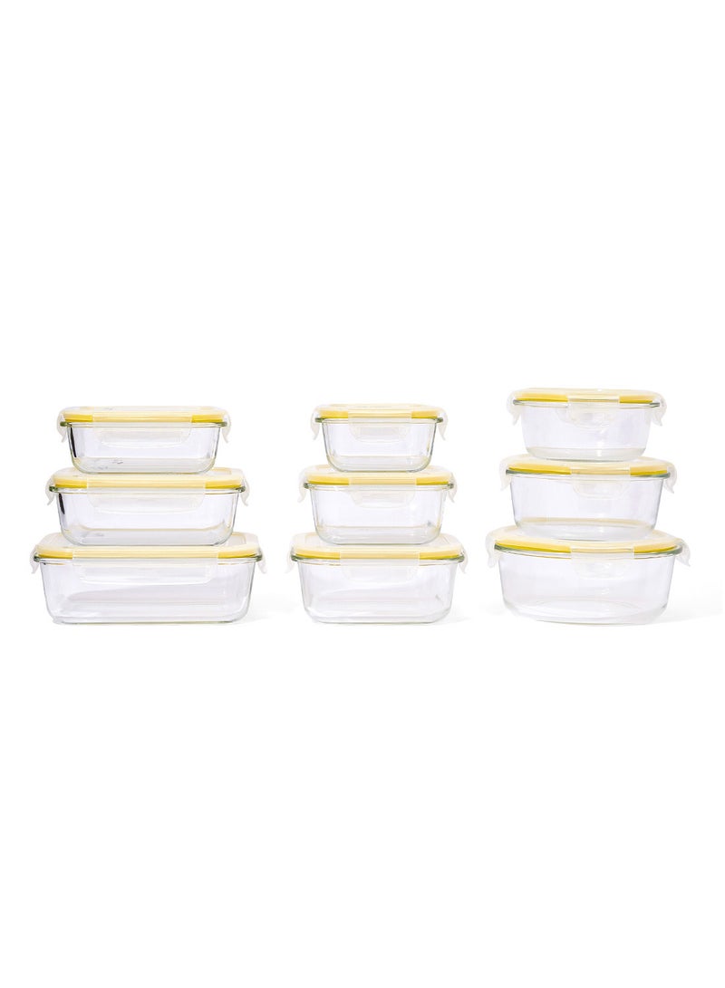 ايست من نون طقم علب طعام مصنوعة من الزجاج ومزود بأغطية محكمة الإغلاق مكون من 9 قطع - علب بتصميم مستطيل ومربع ومستدير الشكل لتخزين الطعام - لون أصفر أصفر 9-Piece (Round/Rectangle/Square) - Image 5