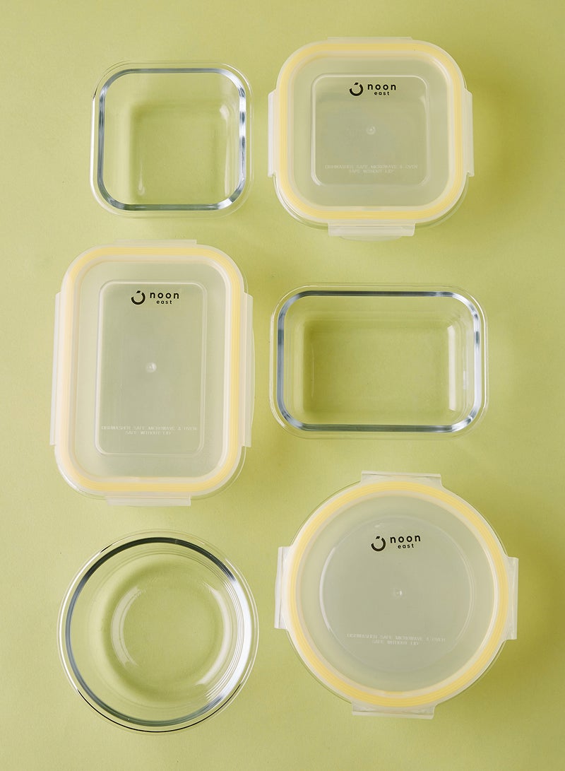 ايست من نون طقم علب طعام مصنوعة من الزجاج ومزود بأغطية محكمة الإغلاق مكون من 9 قطع - علب بتصميم مستطيل ومربع ومستدير الشكل لتخزين الطعام - لون أصفر أصفر 9-Piece (Round/Rectangle/Square) - Image 2