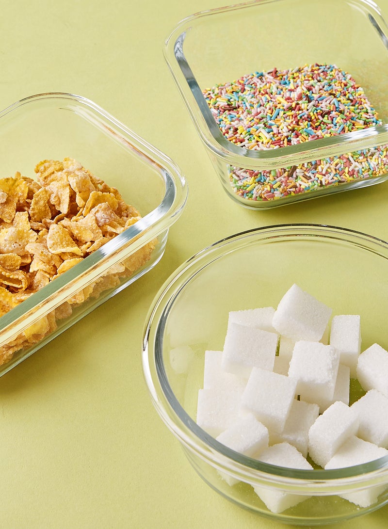 ايست من نون طقم علب طعام مصنوعة من الزجاج ومزود بأغطية محكمة الإغلاق مكون من 9 قطع - علب بتصميم مستطيل ومربع ومستدير الشكل لتخزين الطعام - لون أصفر أصفر 9-Piece (Round/Rectangle/Square) - Image 3