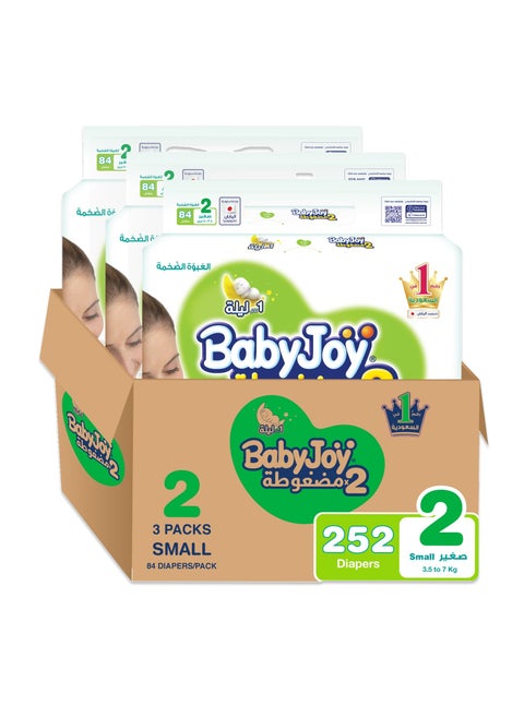 2X Compressed Diamond Pad Diaper, Size 2, Small, 3.5-7 Kg, Mega Box, 252 Diapers