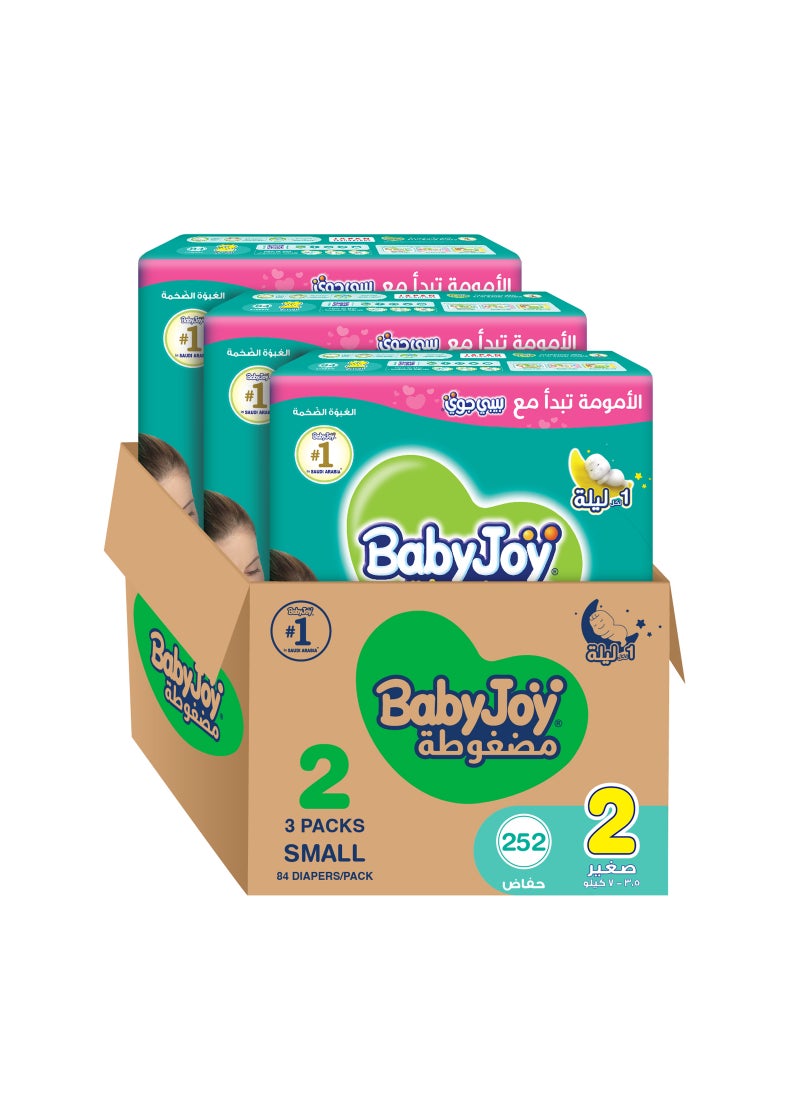 BabyJoy 2X Compressed Diamond Pad Diaper, Size 2, Small, 3.5-7 Kg, Mega Box, 252 Diapers - Image 1